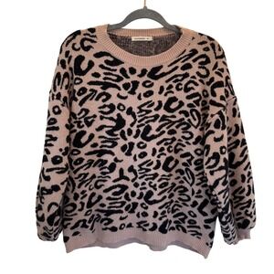 ANDTHEWHY Leopard Print Crew Neck‎ Sweater Long Sleeve Cozy Knit Top Women M/L